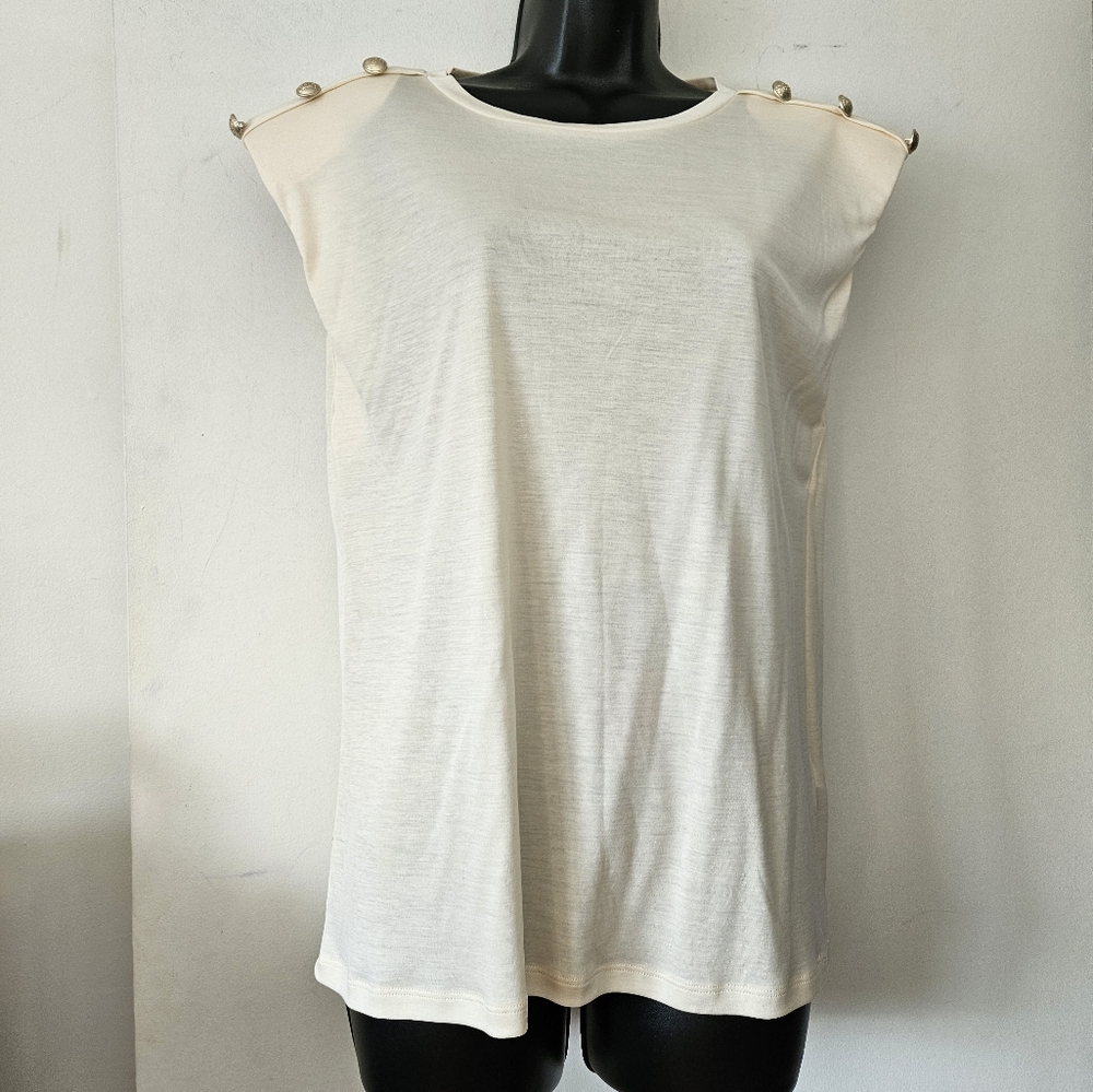 Massimo Dutti Button Shoulder Cream Jersey Top NWT